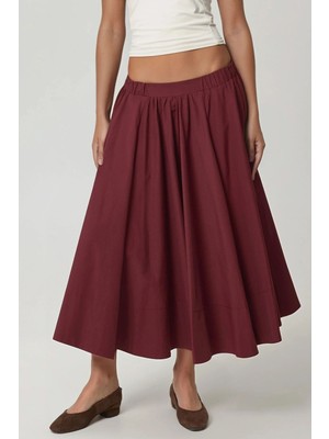 Hiccup Kadın A-Form Fit Maxi Etek Bordo Kırmızı
