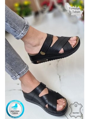 Neon Shoes Budi Kadın Şık Konforlu  Günlük Terlik Anatomik Ortopedik Taban Suni Deri Anne Dışarı Ev Terliği