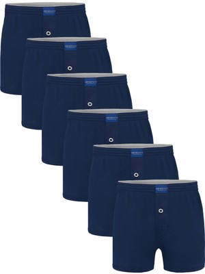 Simenti Underwear Premium Erkek Indigo Pamuklu Penye Havlu Bel Boxer 6’lı Paket