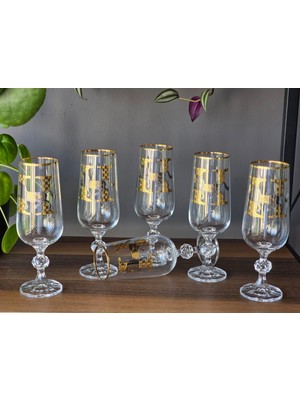 Fermato 6 'lı 24K El Işçiliği - Gerçek Altın Işlemeli 180 Cc'lik Şampanya Kadehi Horse Mix