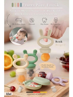 Frutty Meyve Süzgeci-Diş Kaşıyıcı-Püre Emzik | Dondurma Kalıbı | %100 Gıda Sınıfı Silikon | 6-36 Ay