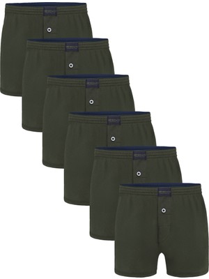 Simenti Underwear Premium Erkek Haki Pamuklu Penye Havlu Bel Boxer 6’lı Paket
