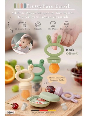 Frutty Meyve Süzgeci-Diş Kaşıyıcı-Püre Emzik | Dondurma Kalıbı | %100 Gıda Sınıfı Silikon | 6-36 Ay
