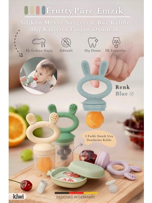 Frutty Meyve Süzgeci-Diş Kaşıyıcı-Püre Emzik | Dondurma Kalıbı | %100 Gıda Sınıfı Silikon | 6-36 Ay