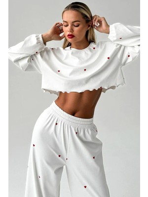 Merry See Kalp Baskılı Uzun Kollu Bol Dökümlü Pijama Takımı