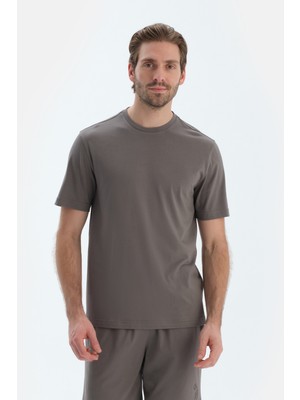 Gri Kısa Kollu Bisiklet Yaka Penye Modal Tişört