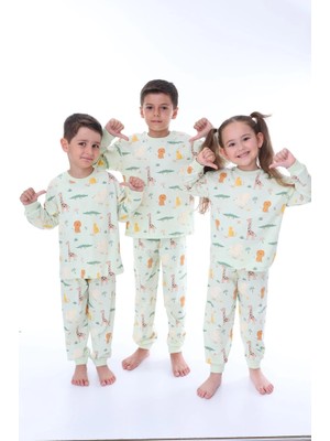 Minykids Safari Desenli Yeşil Unisex Çocuk Pijama Takımı