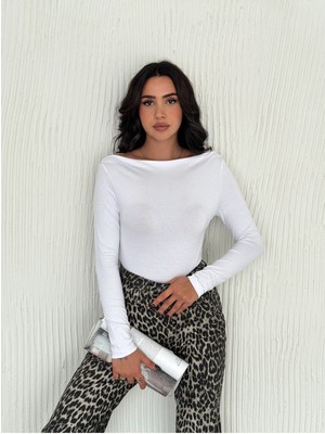 Modern Tasarım Kayık Yaka Uzun Kollu Bluz