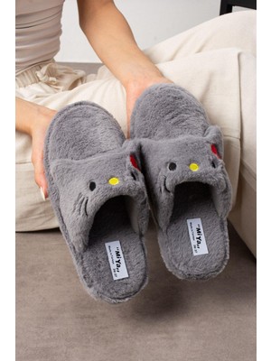 My Kurdela Nakışlı Kadın Ev Terliği Peluş Terlik Çeyiz ve Bohça Terliği Ses Yapmaz Kalın Taban