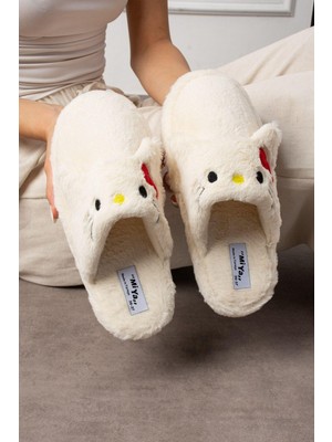 My Kurdela Nakışlı Kadın Ev Terliği Peluş Terlik Çeyiz ve Bohça Terliği Ses Yapmaz Kalın Taban