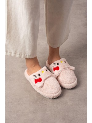 My Kurdela Nakışlı Kadın Ev Terliği Peluş Terlik Çeyiz ve Bohça Terliği Ses Yapmaz Kalın Taban