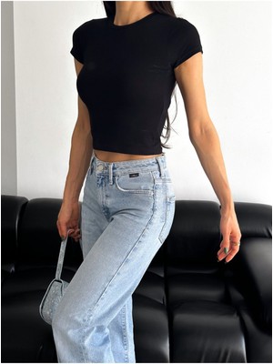 Kadın Göbek Üstü  Kısa Kol Sıfır Yaka Badi