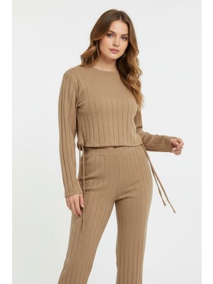 Vizon Fitilli Crop Bluz Pantolon İkili Takımı 8114A