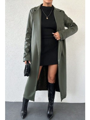 Sportiness Kadın Steel Grace Trençkot Ceket Yaka Regular Fit Suni Deri Yeşil Renk