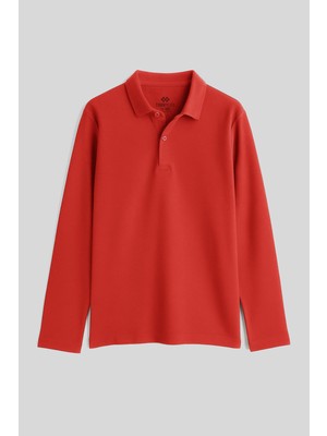 Coral Polo Yaka Basic Uzun Kollu Erkek Çocuk T-Shirt - 11170