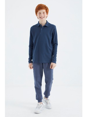 Tommy Life İndigo Polo Yaka Basic Uzun Kollu Unisex Çocuk  T-Shirt - 11170
