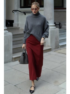 Antrasit Boğazlı Kadın Triko Kazak MG2535