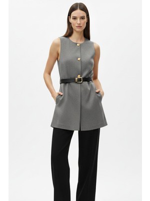 Antrasit Gold Düğmeli Kemerli Yelek 8145A