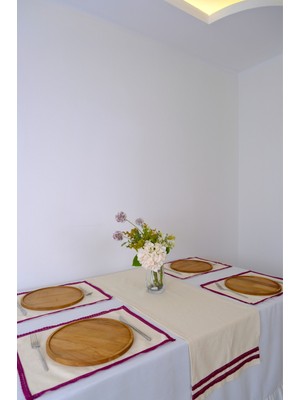 Yakacihome Terra 5 Parça | 4 Parça Amerikan Servis & 1 Parça Runner Duck Keten Mürdüm Fisto Dantel Biyeli Set