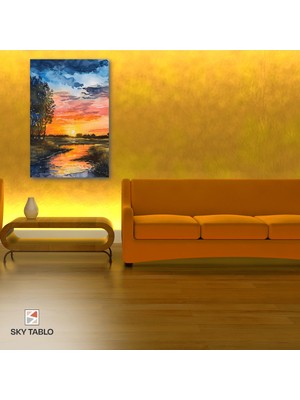 Göl Kenarında Günbatımı Kanvas Tablo Modern Duvar Tablosu Ev Dekoru Ev Hediyesi