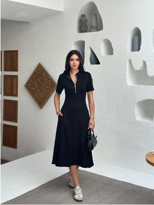 Fermuarlı Modal Kumaş Elbise