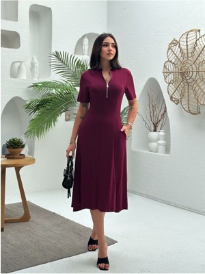 Fermuarlı Modal Kumaş Elbise
