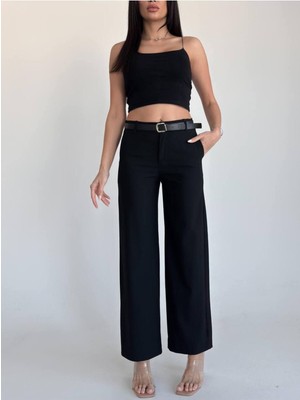 Kemerli Siyah Pantalon