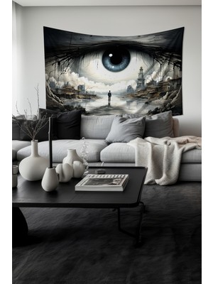 Gözün Içindeki Dünya Desenli Duvar Halısı Duvar Örtüsü Tapestry Süet Dokulu Kumaş