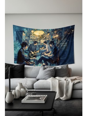 Müzik Grubu Desenli Duvar Halısı Duvar Örtüsü Tapestry Süet Dokulu Kumaş