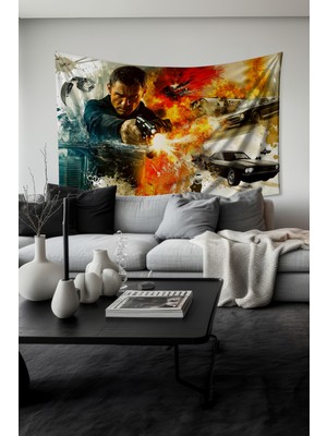Aksiyon Patlaması Desenli Duvar Halısı Duvar Örtüsü Tapestry Süet Dokulu Kumaş