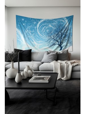 Kış Fırtınası Desenli Duvar Halısı Duvar Örtüsü Tapestry Süet Dokulu Kumaş