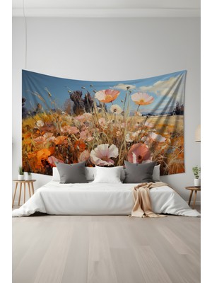 Çiçek Bahçesi Desenli Duvar Halısı Duvar Örtüsü Tapestry Süet Dokulu Kumaş