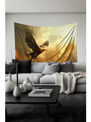 Altın Kartal Desenli Duvar Halısı Duvar Örtüsü Tapestry Süet Dokulu Kumaş