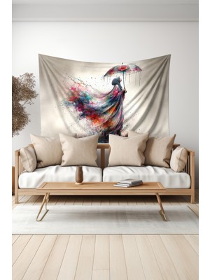 Renkli Yağmur Desenli Duvar Halısı Duvar Örtüsü Tapestry Süet Dokulu Kumaş