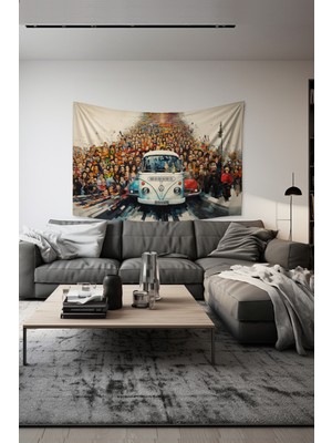 Vosvos Desenli Duvar Halısı Duvar Örtüsü Tapestry Süet Dokulu Kumaş
