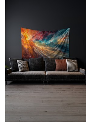 Kozmik Renkler Desenli Duvar Halısı Duvar Örtüsü Tapestry Süet Dokulu Kumaş