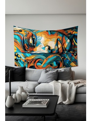 Renkli Soyut Yüzler Desenli Duvar Halısı Duvar Örtüsü Tapestry Süet Dokulu Kumaş