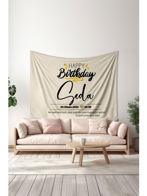 Kişiye Özel Doğum Günü Duvar Halısı, Happy Birthday Duvar Örtüsü, Doğum Günü Arka Fon
