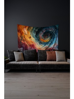Renkli Spiral Desenli Duvar Halısı Duvar Örtüsü Tapestry Süet Dokulu Kumaş