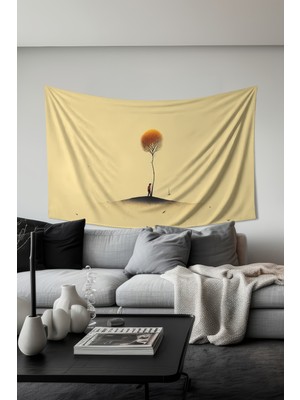 Yalnızlık Ağacı Desenli Duvar Halısı Duvar Örtüsü Tapestry Süet Dokulu Kumaş