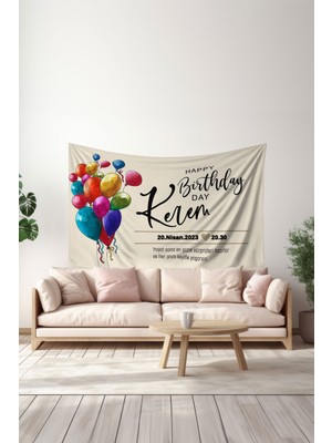 Kişiye Özel Doğum Günü Duvar Halısı, Happy Birthday Duvar Örtüsü, Doğum Günü Arka Fon