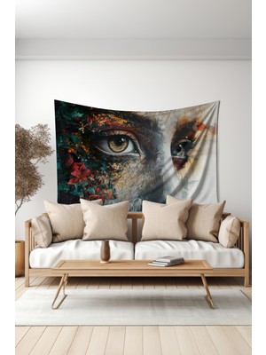 Renkli Silüet Desenli Duvar Halısı Duvar Örtüsü Tapestry Süet Dokulu Kumaş