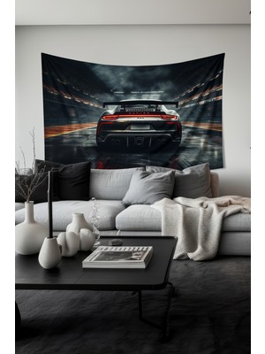 Yarış Pisti Araba Desenli Duvar Halısı Duvar Örtüsü Tapestry Süet Dokulu Kumaş