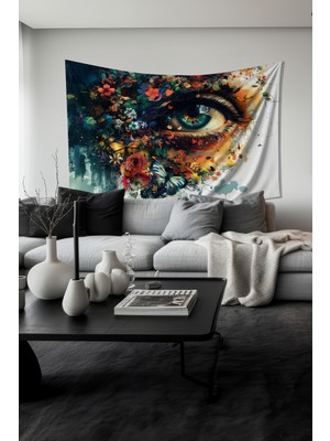 Çiçekli Göz Desenli Duvar Halısı Duvar Örtüsü Tapestry Süet Dokulu Kumaş