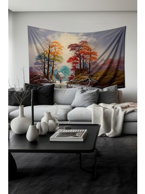 Kış Sonu Desenli Duvar Halısı Duvar Örtüsü Tapestry Süet Dokulu Kumaş