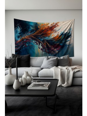 Dalgaların Dansı Desenli Duvar Halısı Duvar Örtüsü Tapestry Süet Dokulu Kumaş