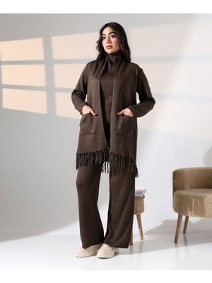 Bohem Şıklık Püskül Detaylı Üçlü Triko Takım