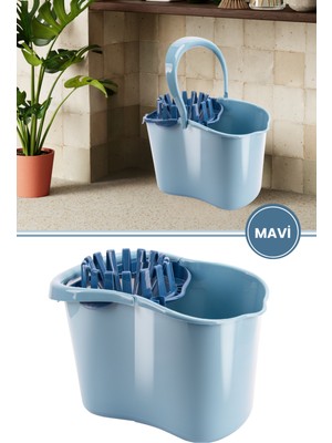 Flora Sıkmalı Temizlik Kovası 15 litre, Standart Sıkmalı Yer Zemin Temizlik Mop Kovası F065 Mavi