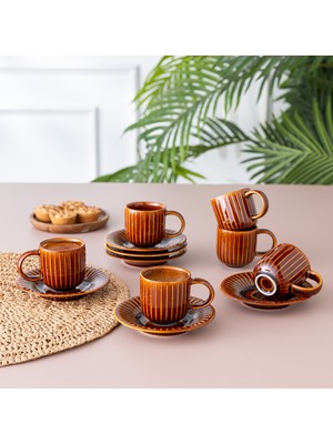 Istanbul Porselen Lev 6 Kişilik Kahve Fincan Takımı Kahverengi