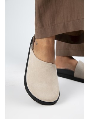 Manijero Ateshi Kadın Deri Hakiki Deri Düz Sabo Bej Terlik